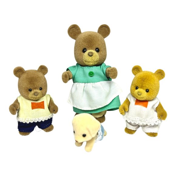 Vintage Maple Bears Family Mom Brother Sister & Yellow Sylvanian Lab - Picture 1 of 13